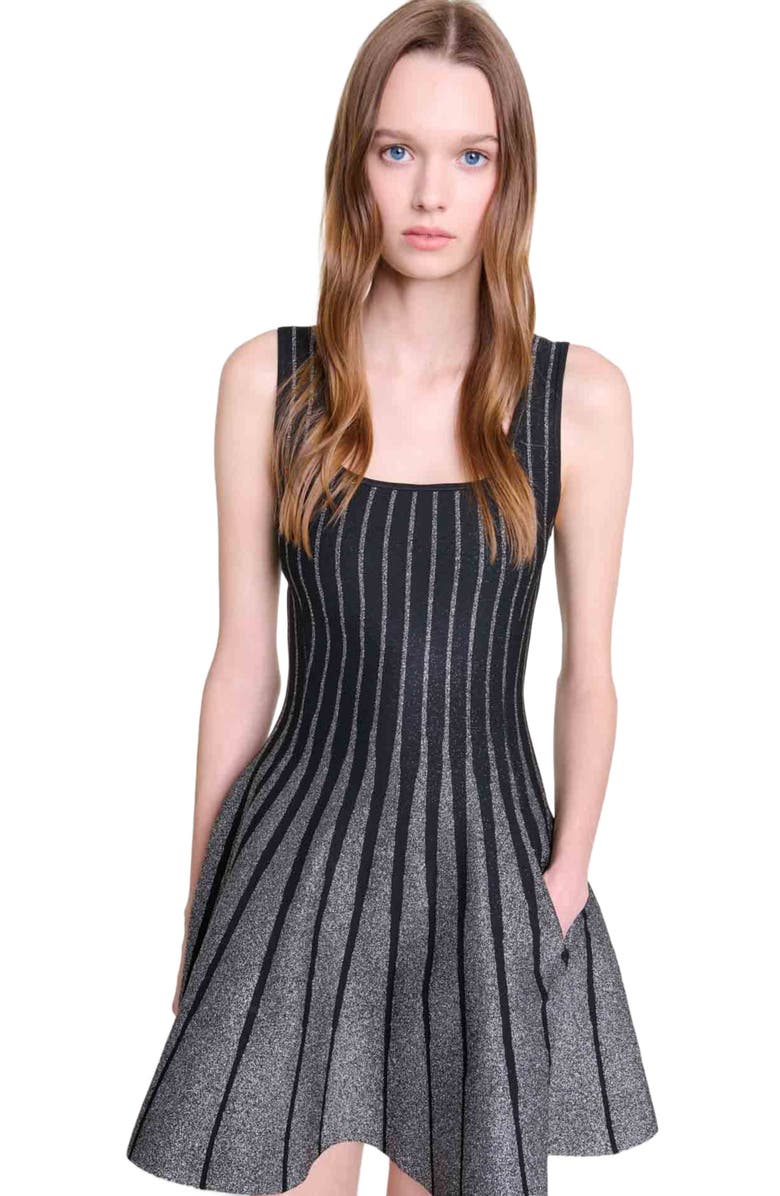 maje Short jacquard knit dress, Alternate, color, 