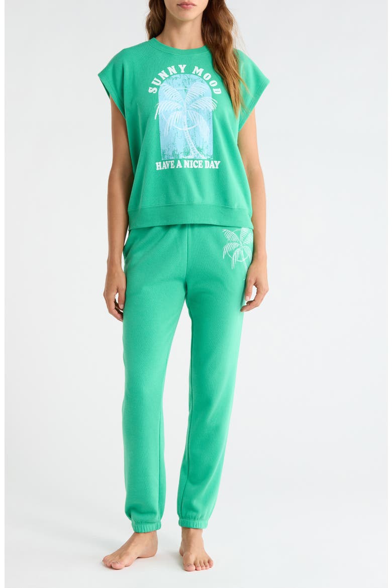 Sleeveless Sweatshirt & Joggers Fleece Pajamas, Main, color, GREEN PALM