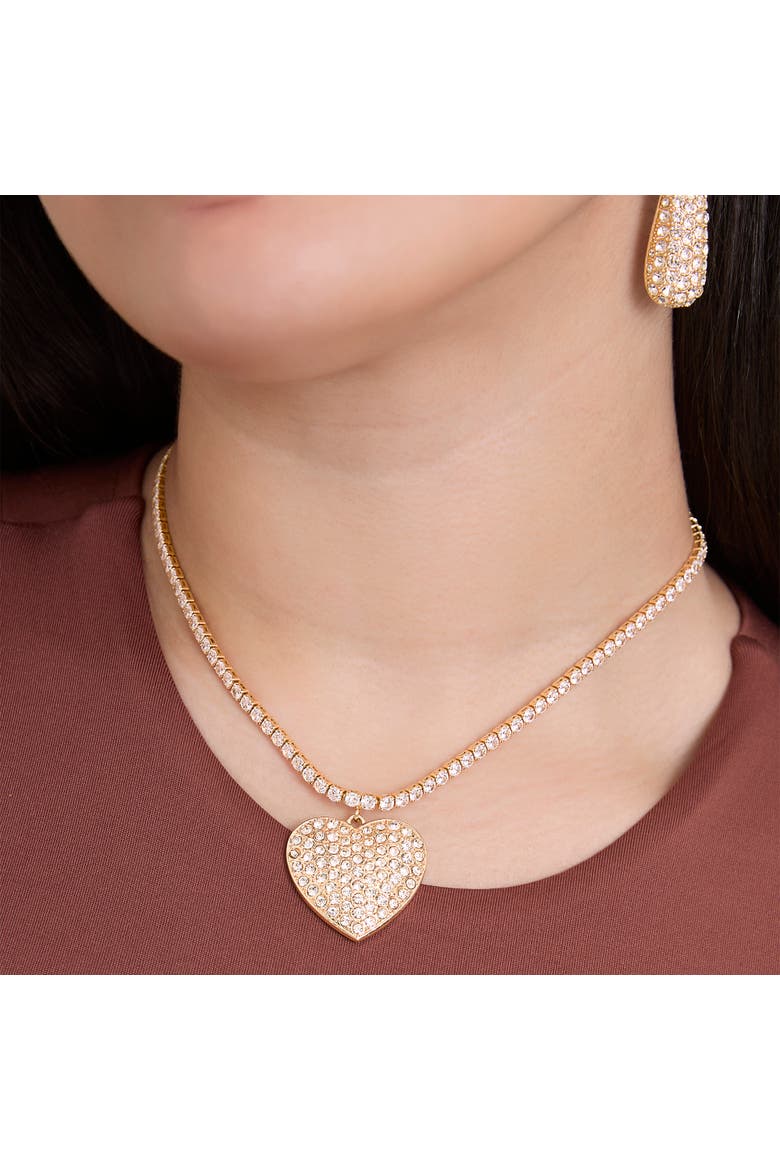 Clear Crystal Heart Necklace, Alternate, color, Gold