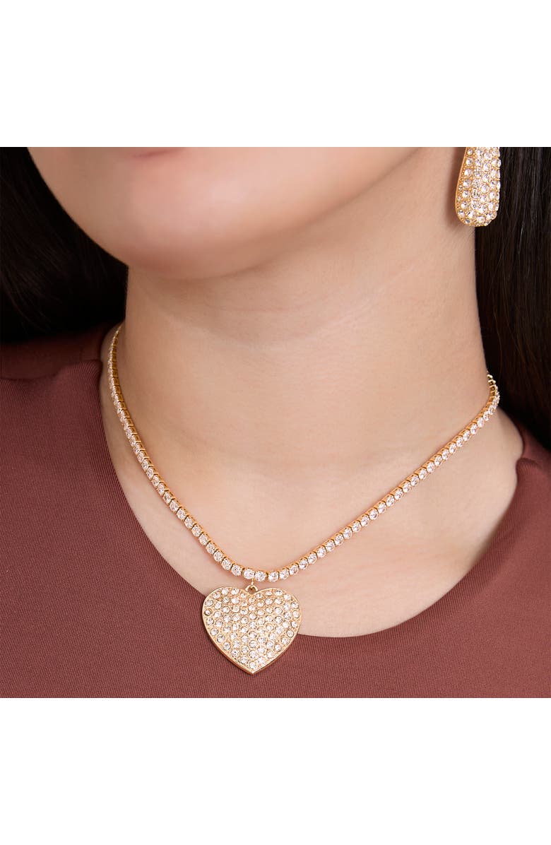 Jessica Simpson Clear Crystal Heart Necklace, Alternate, color, Gold