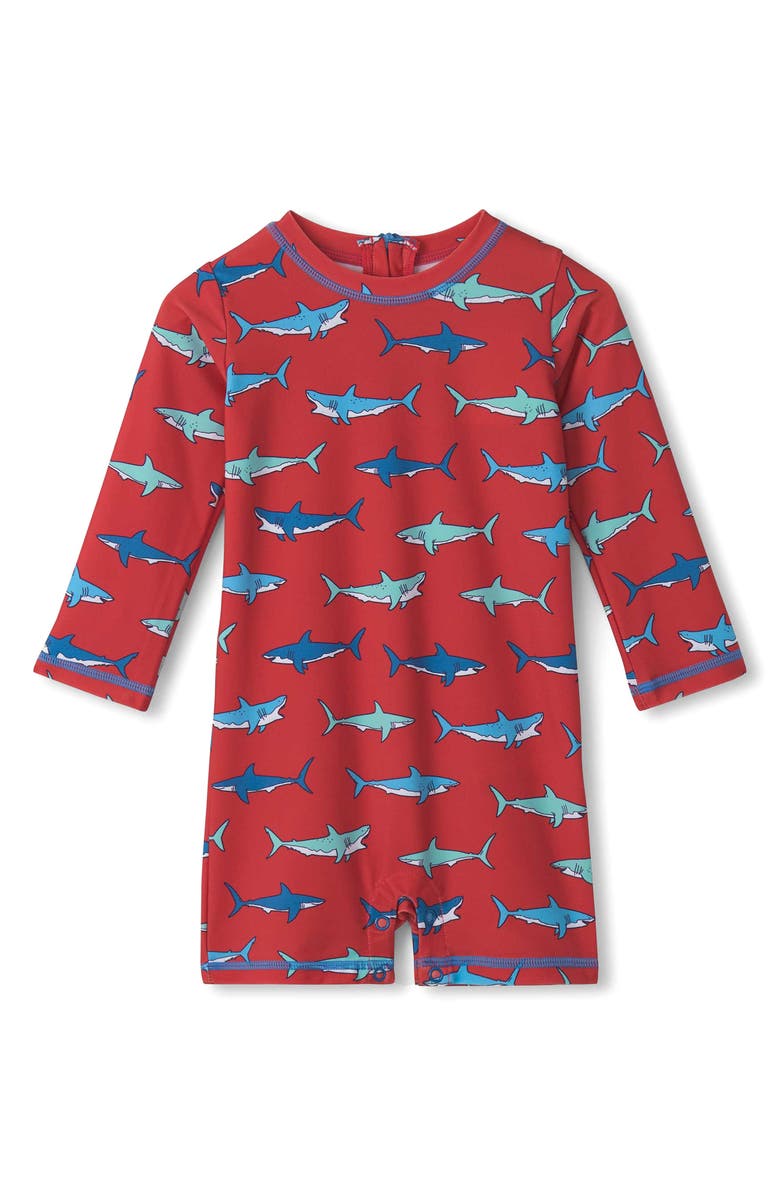 Hatley Hungry Sharks Long Sleeve One-Piece Rashguard Swimsuit, Main, color, 