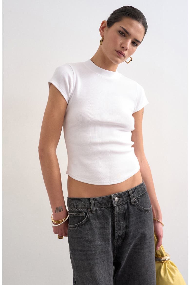 Rib Curved Hem Crop T-Shirt, Main, color, WHITE