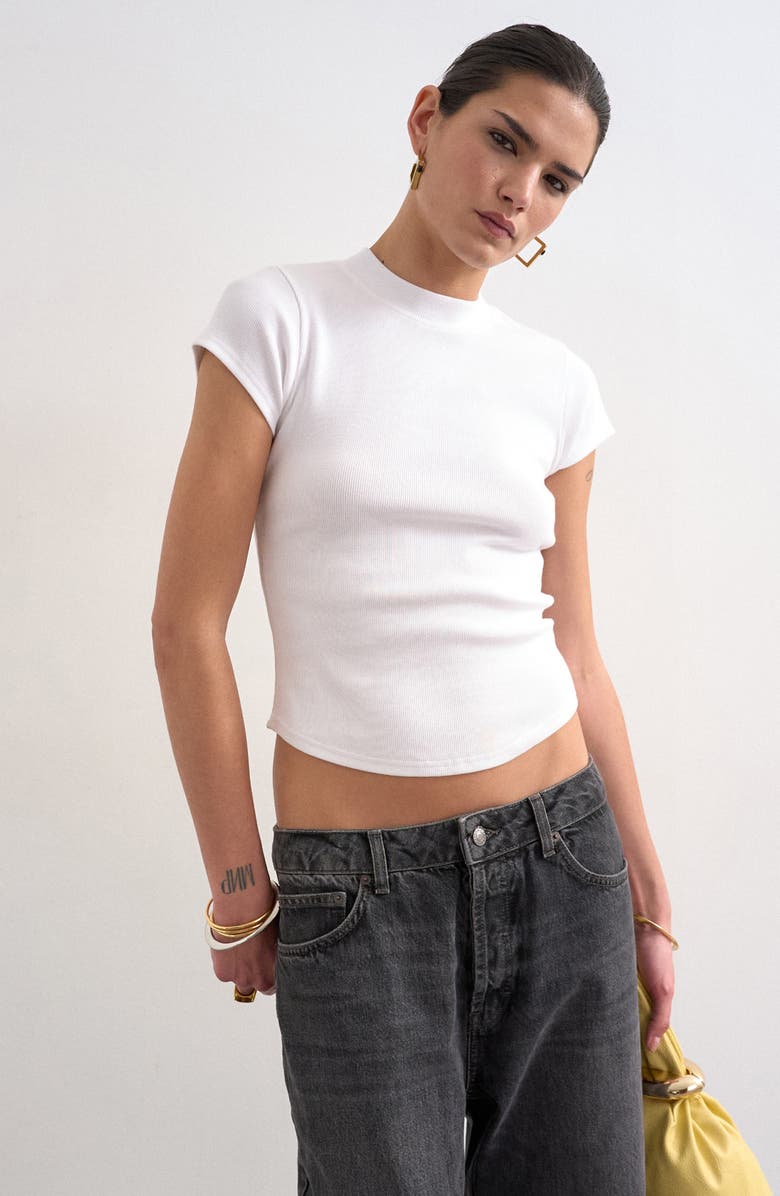 Topshop Rib Curved Hem Crop T-Shirt, Main, color, White