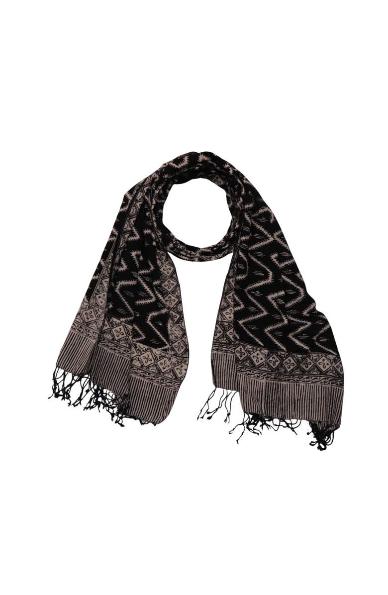 Kasih Co-op Handmade Batik Scarf, Main, color, Midnight Zigzag