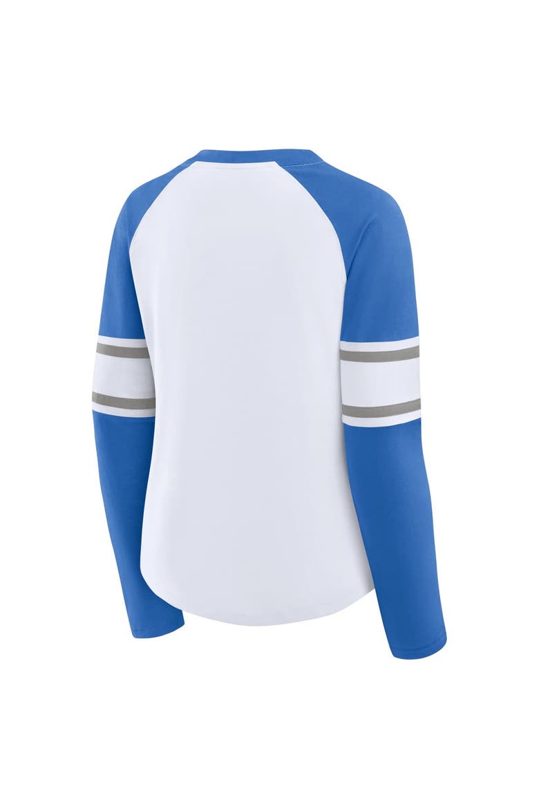 Women's Fanatics White/Blue Detroit Lions Redzone Blitz Package Raglan Lace-Up V-Neck Long Sleeve T-Shirt, Alternate, color, White