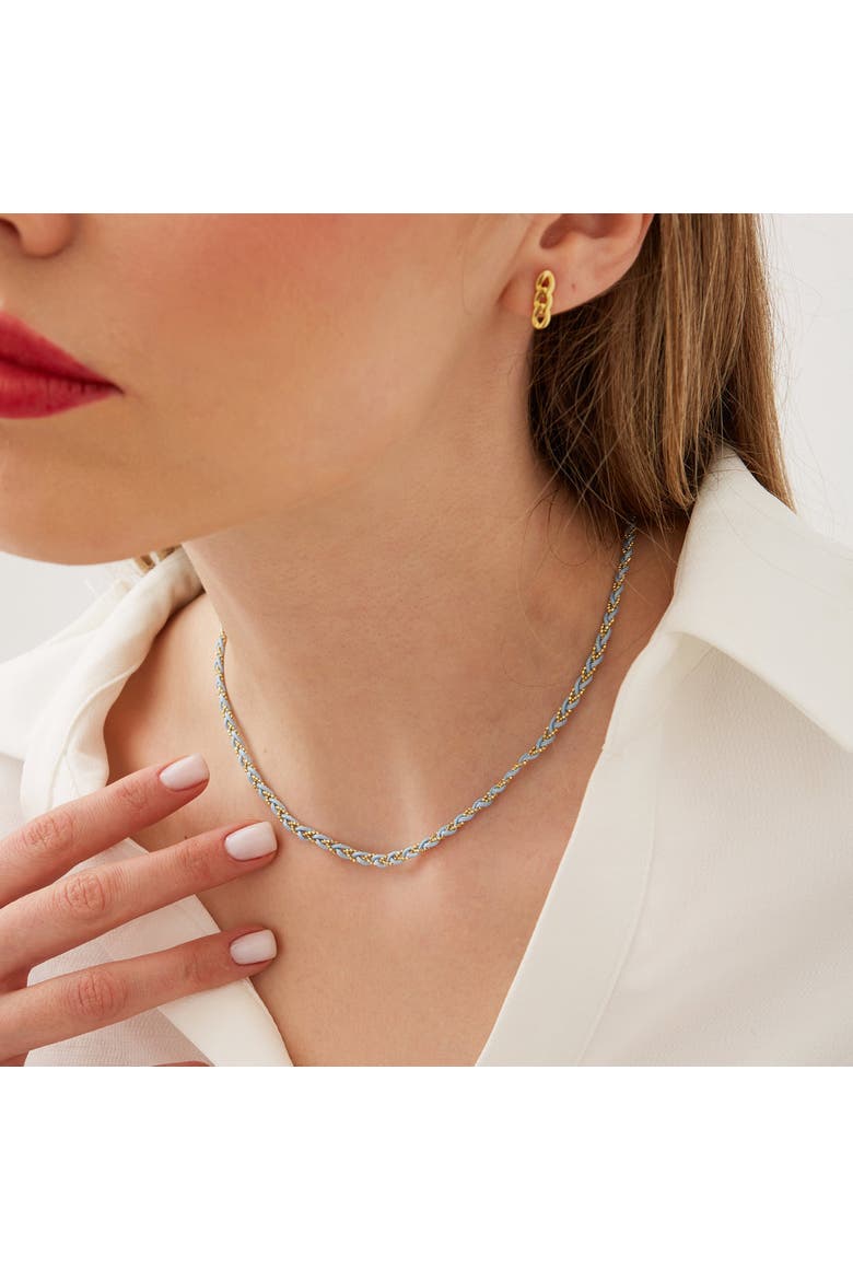 Handmade Rope Braided Sterling Silver Beaded Chain Necklace, Alternate, color, Light blue