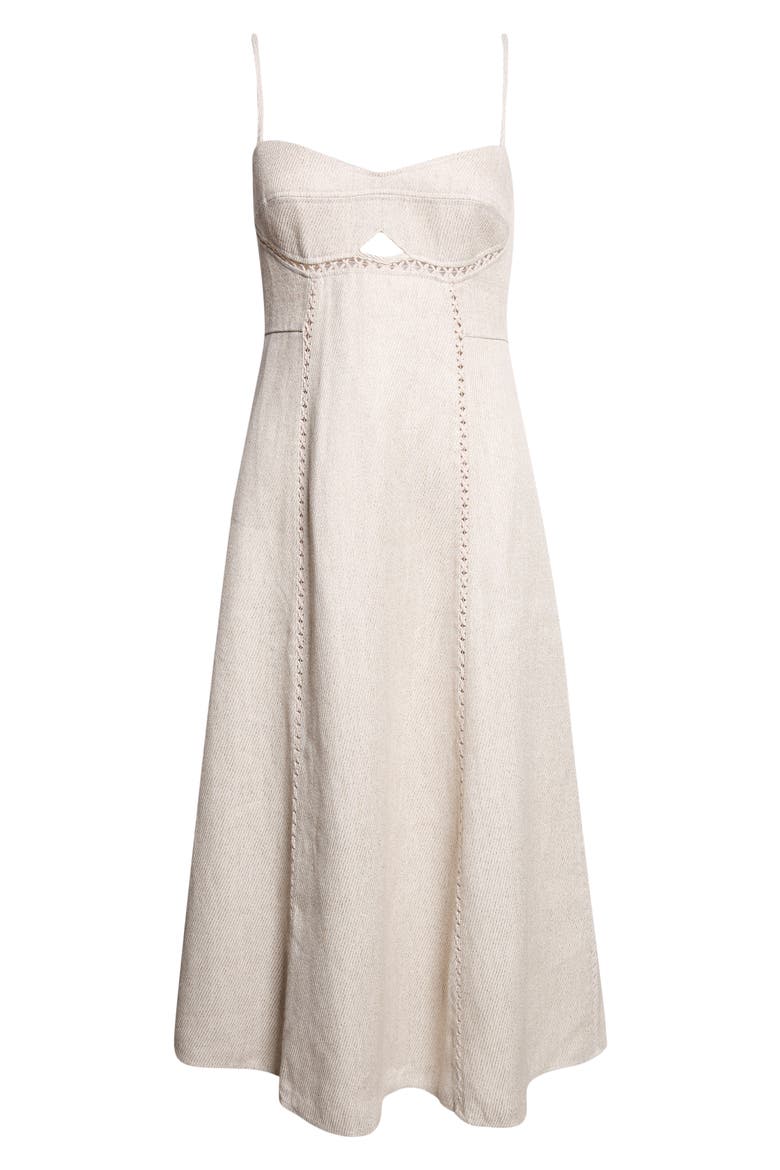 Sage Lattice Inset Linen Blend Midi Dress, Alternate, color, NEUTRAL