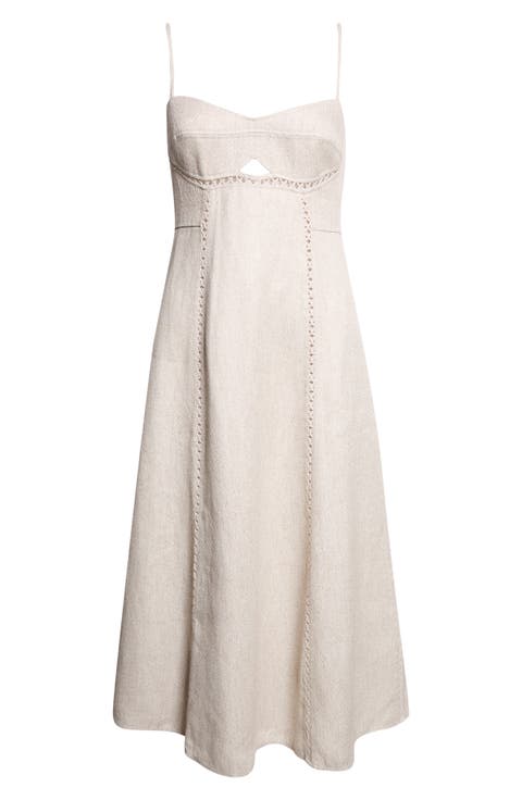 Sage Lattice Inset Linen Blend Midi Dress