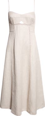 Reiss Sage Lattice Inset Linen Blend Midi Dress
