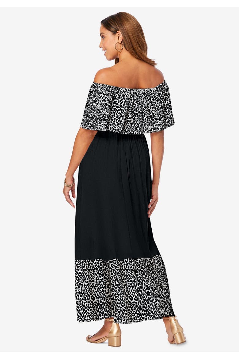 Off The Shoulder Maxi Dress, Alternate, color, BLACK WHITE CHEETAH