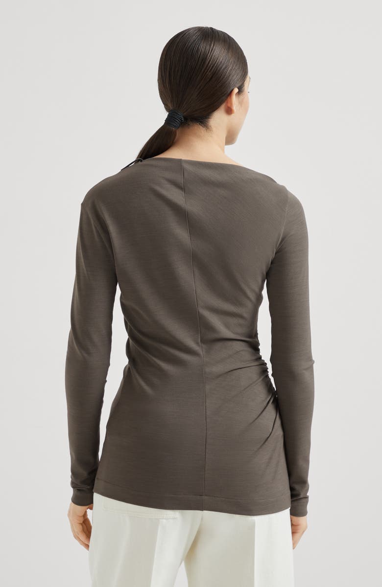 Brunello Cucinelli Ruched T-shirt with monili, Alternate, color, Mud