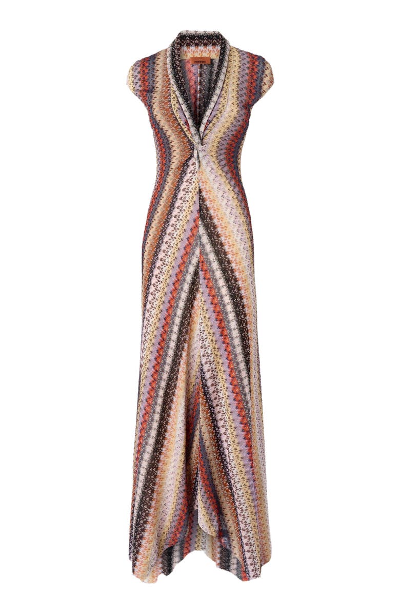 Missoni Long Dress With Knot And Neckline, Alternate, color, Red 
Blue