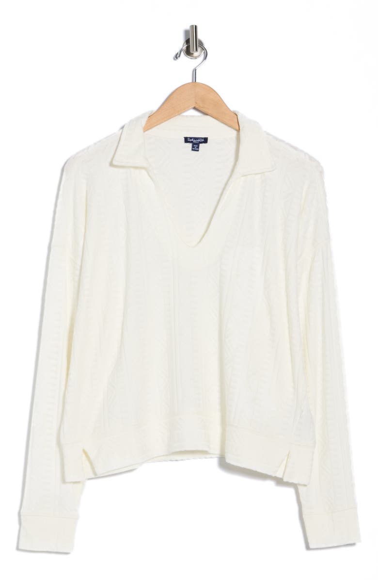 Splendid Textured Long Sleeve Sweater Polo, Alternate, color, Paper White