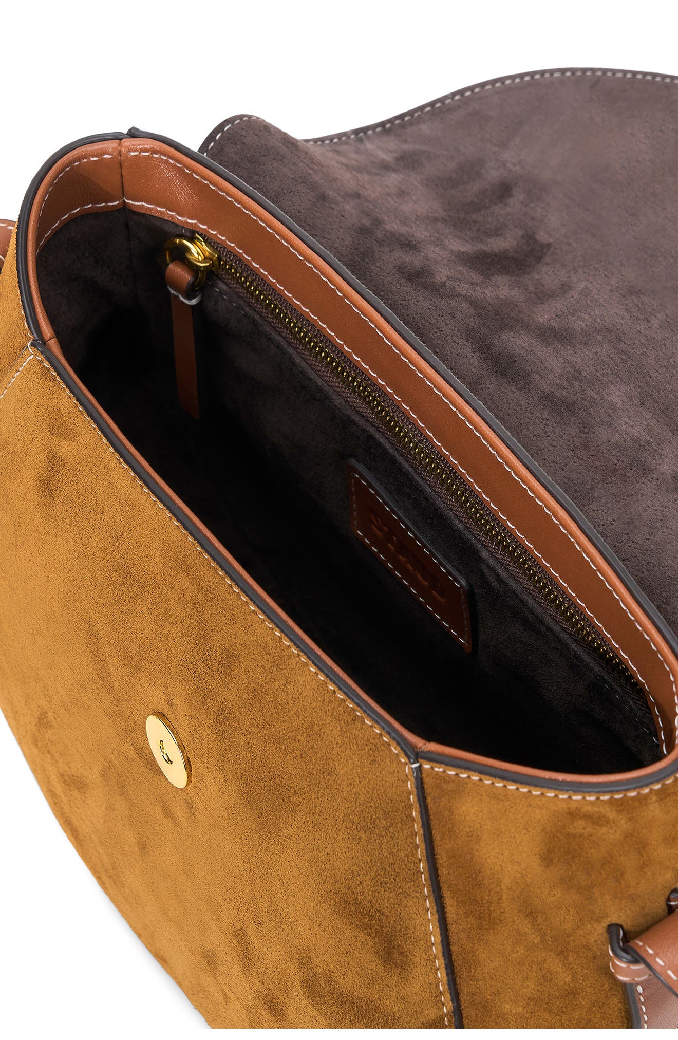 STAUD Bella Suede Saddle Crossbody Bag, Alternate, color, Tan