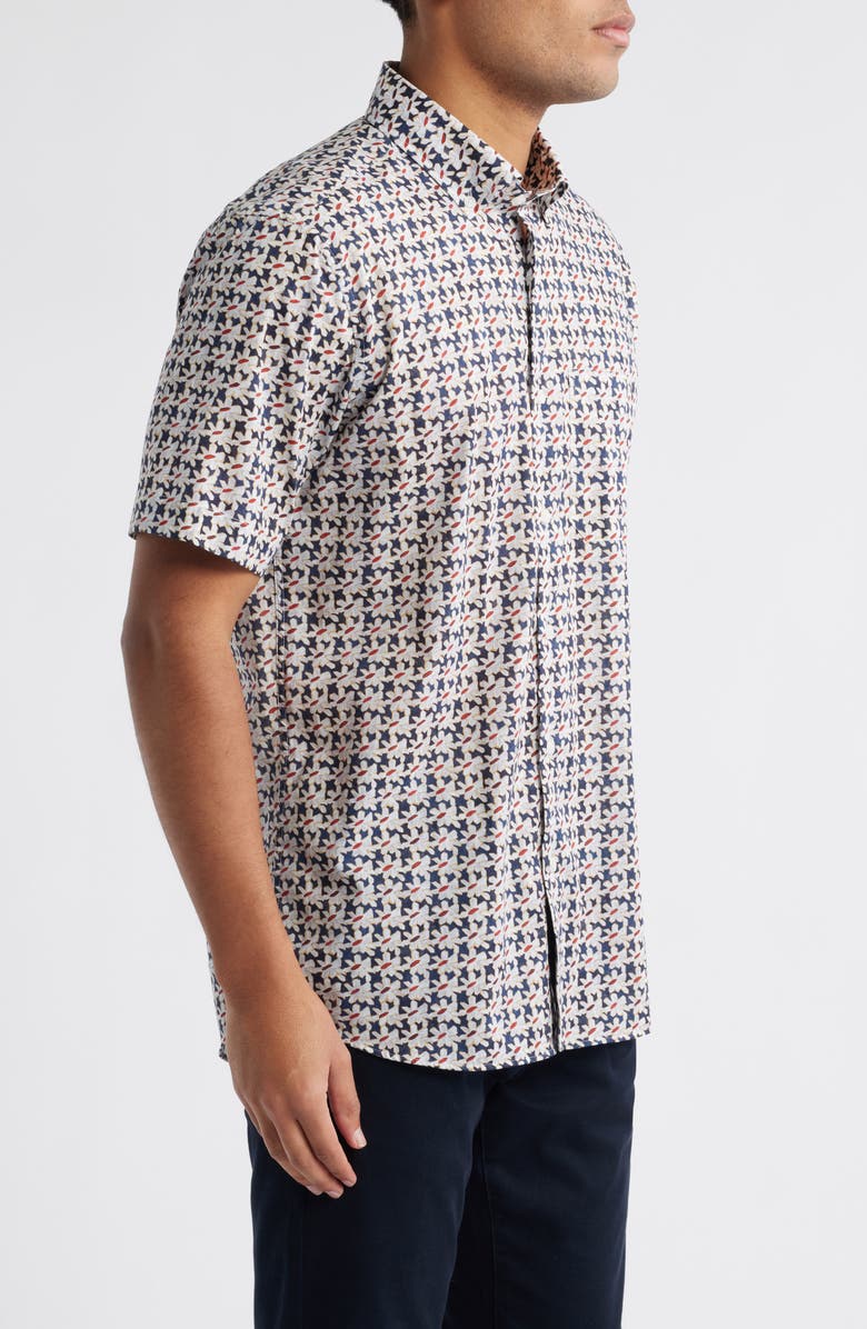 Scott Barber Regular Fit Floral Short Sleeve Cotton Button-Up Shirt, Alternate, color, Navy