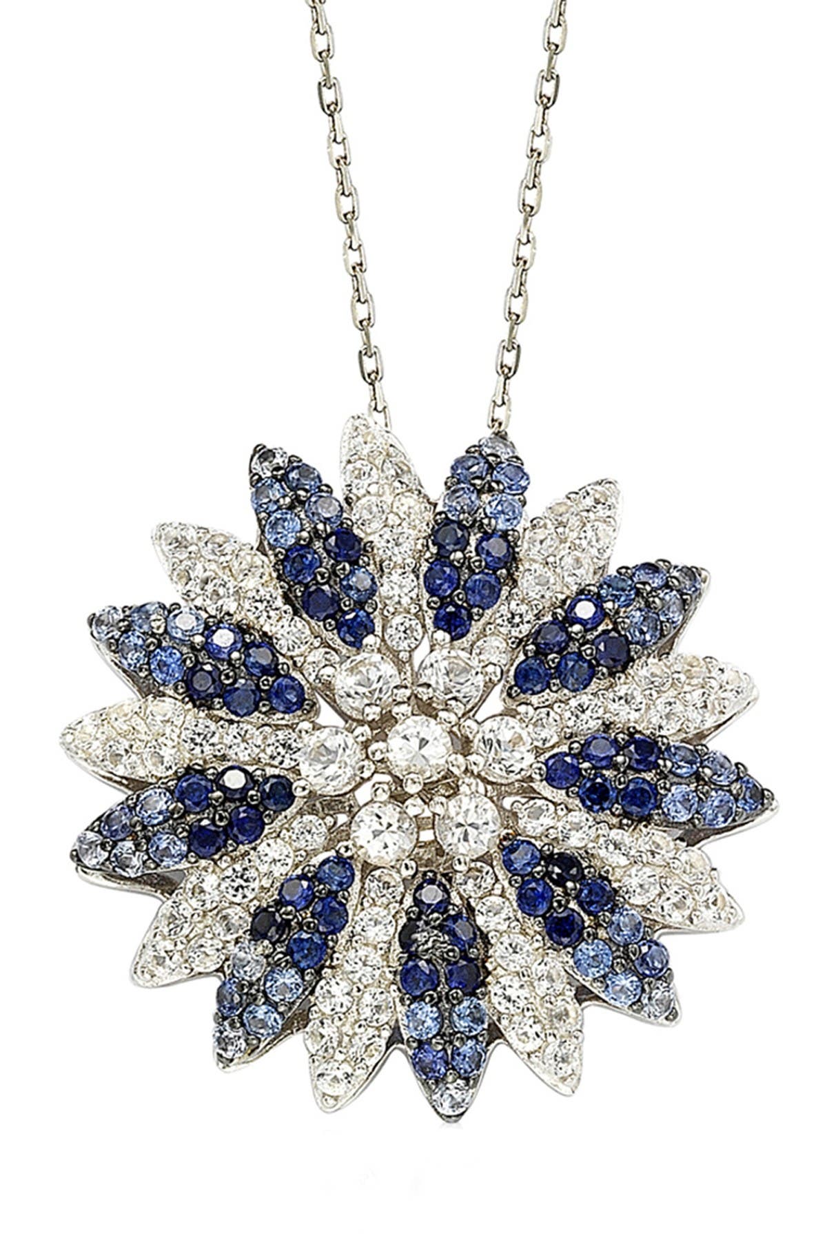 SUZY LEVIAN Two-Tone Blue Sapphire, Created White Sapphire & Brown Diamond Burst Pendant Necklace - 0.02 ctw