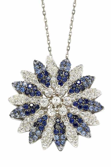 SUZY LEVIAN Two-Tone Blue Sapphire, Created White Sapphire & Brown Diamond Burst Pendant Necklace - 0.02 ctw