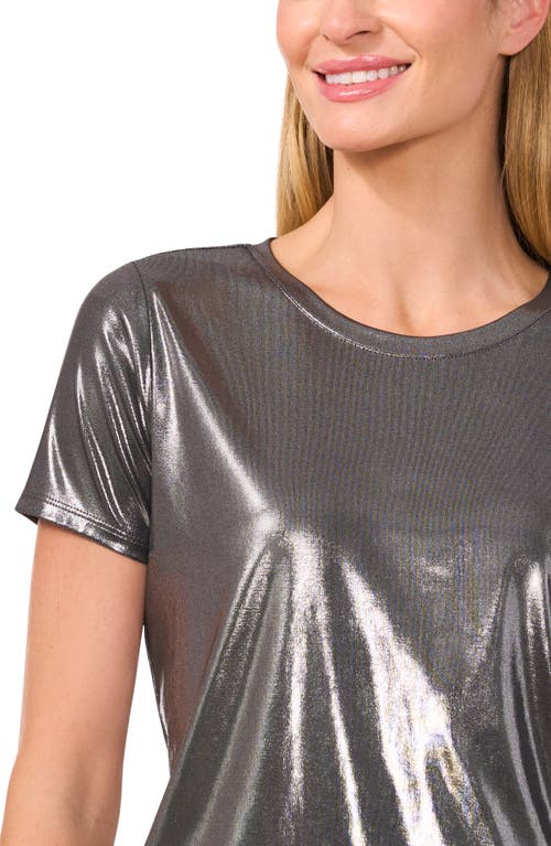 Cece Women's Metallic Shine Short Sleeve T-shirt In Gunmetal Glow