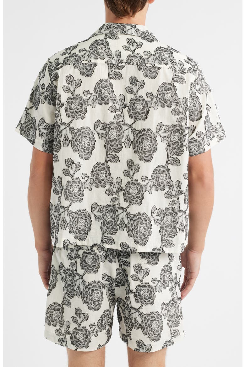 Nathan Floral Cotton & Viscose Blend Camp Shirt, Alternate, color, BLACK