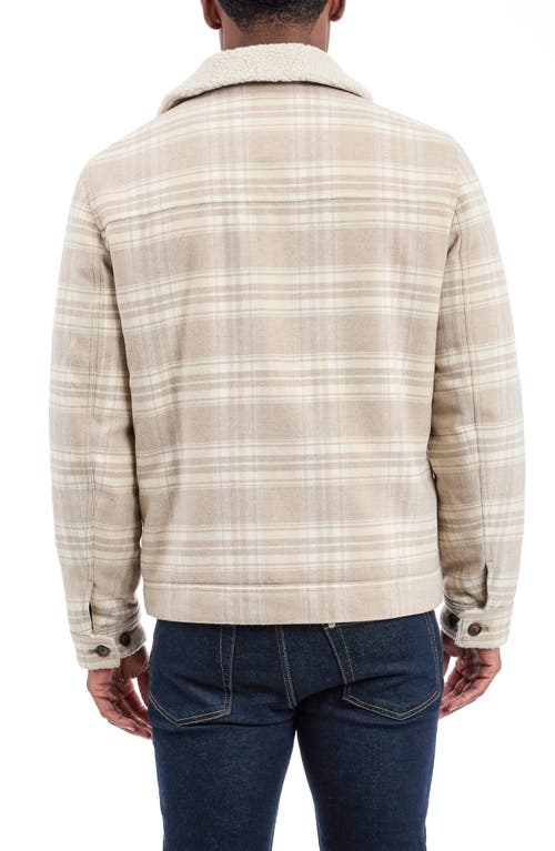 Lucky Brand Plaid Faux Shearling Lined Trucker Jacket In Neutral