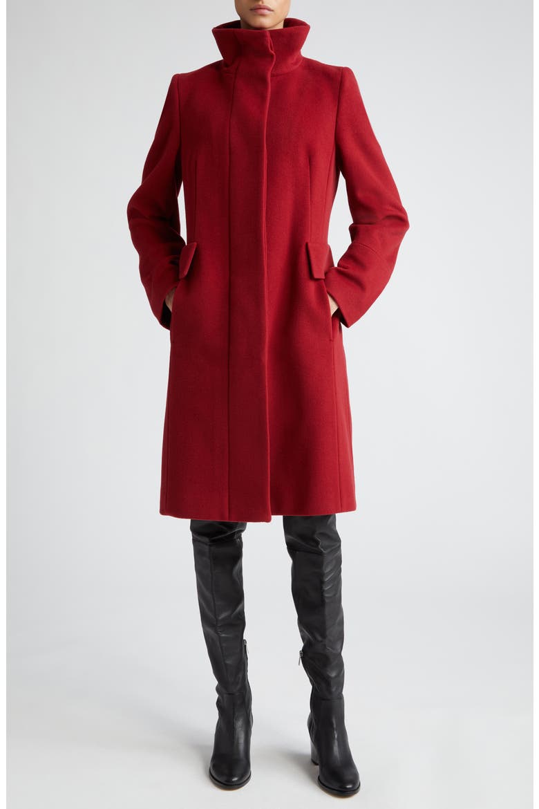 Stand Collar Wool Blend Fleece Coat, Main, color, 064 DARK RED