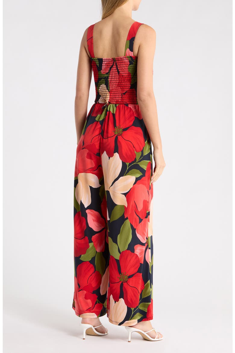 Smocked Wide Leg Jumpsuit, Alternate, color, RED FLORAL