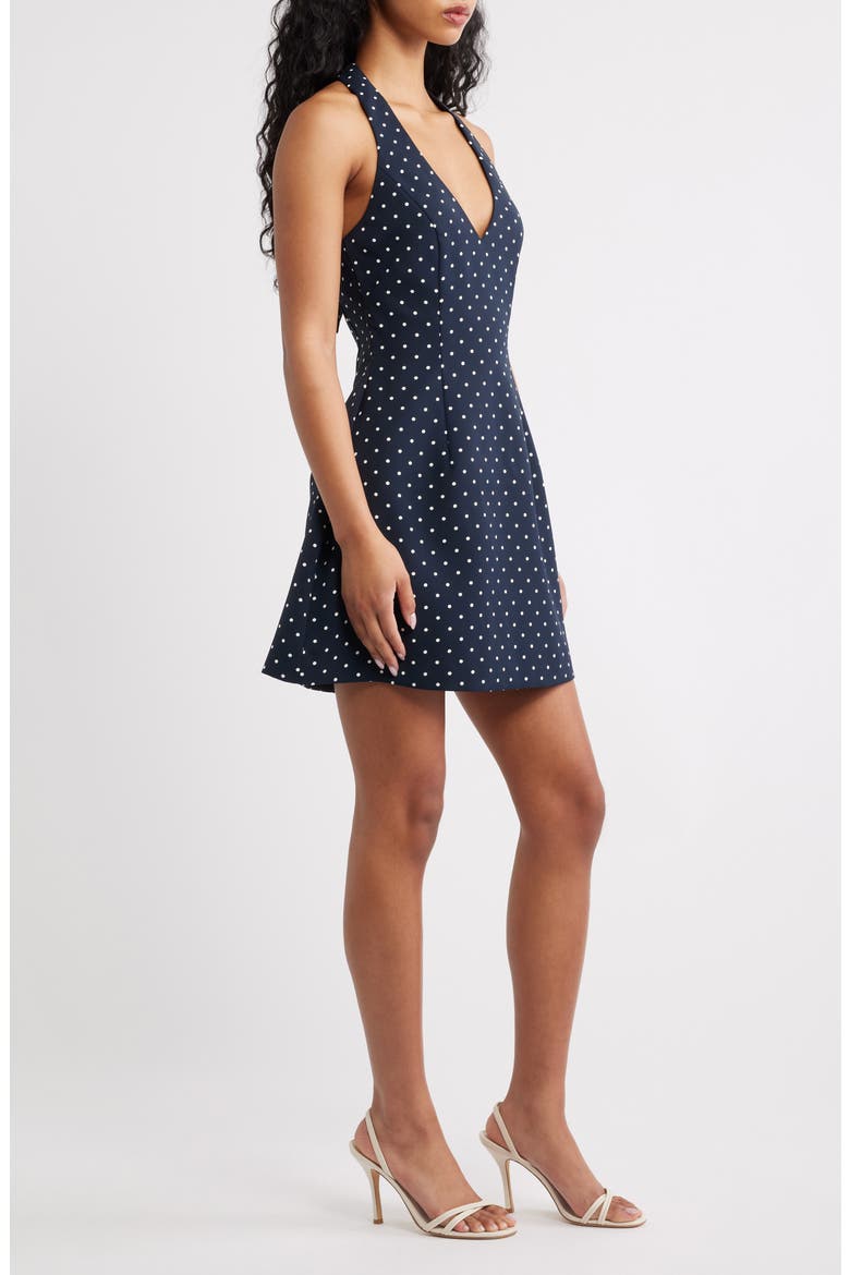 Polka Dot Halter Minidress, Alternate, color, NAVY POLKA DOT