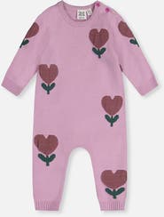 Deux par Deux Knitted Intarsia Heart Flower Button Romper