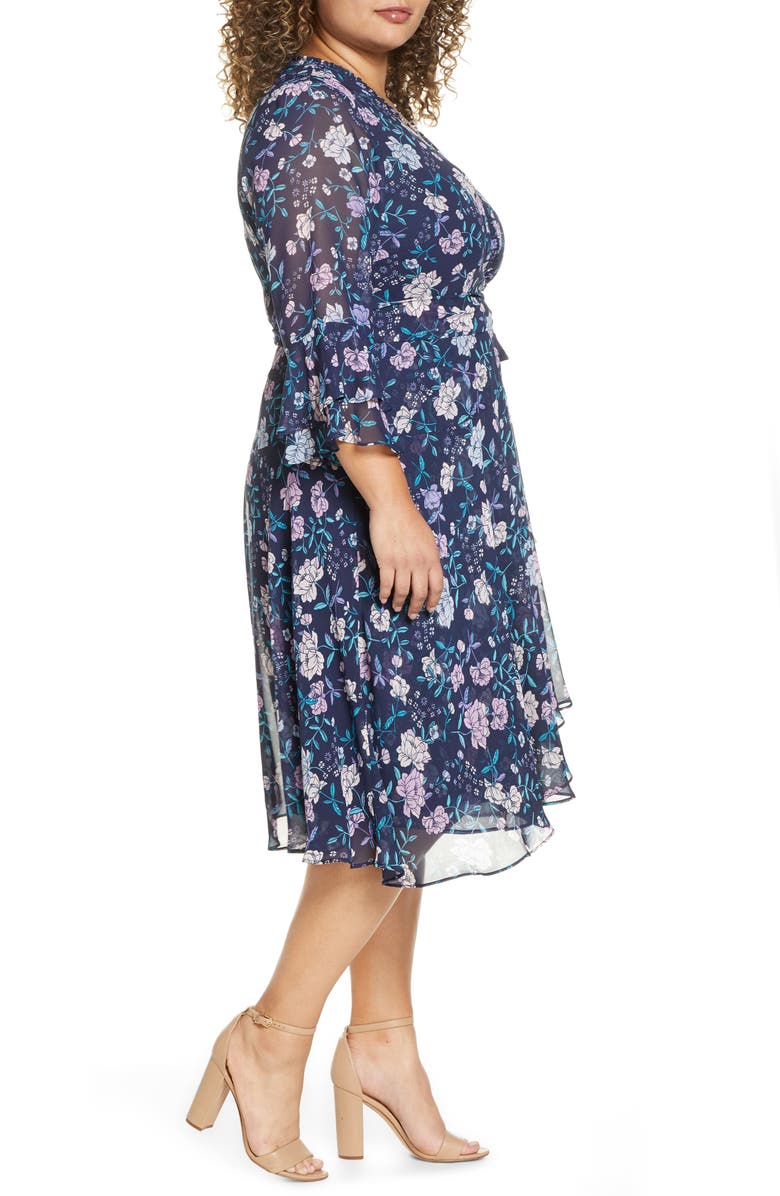 Tahari Long Sleeve Faux Wrap Chiffon Dress, Alternate, color,