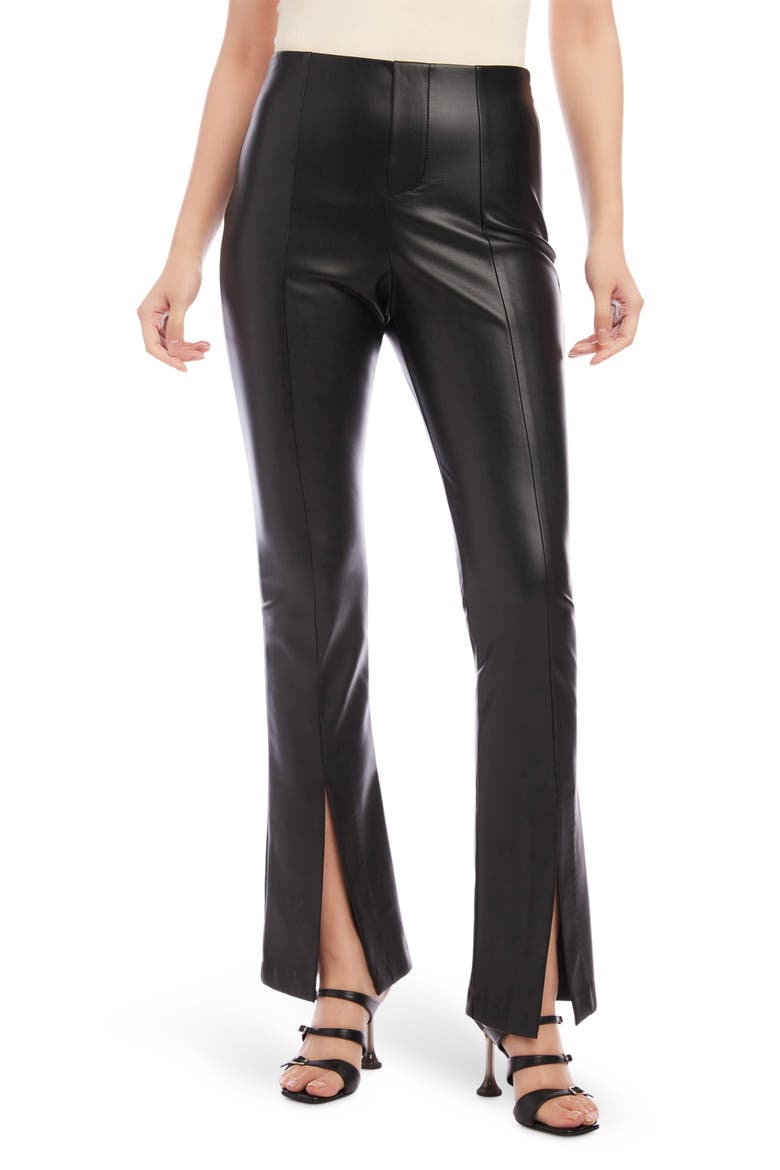 Slit Hem Faux Leather Pants, Main, color, BLACK