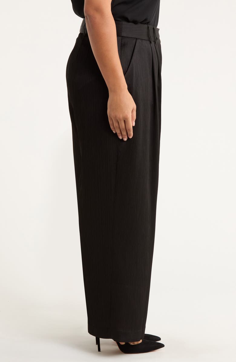 Tahari ASL Wide Leg Crinkle Satin Pants, Alternate, color, Black