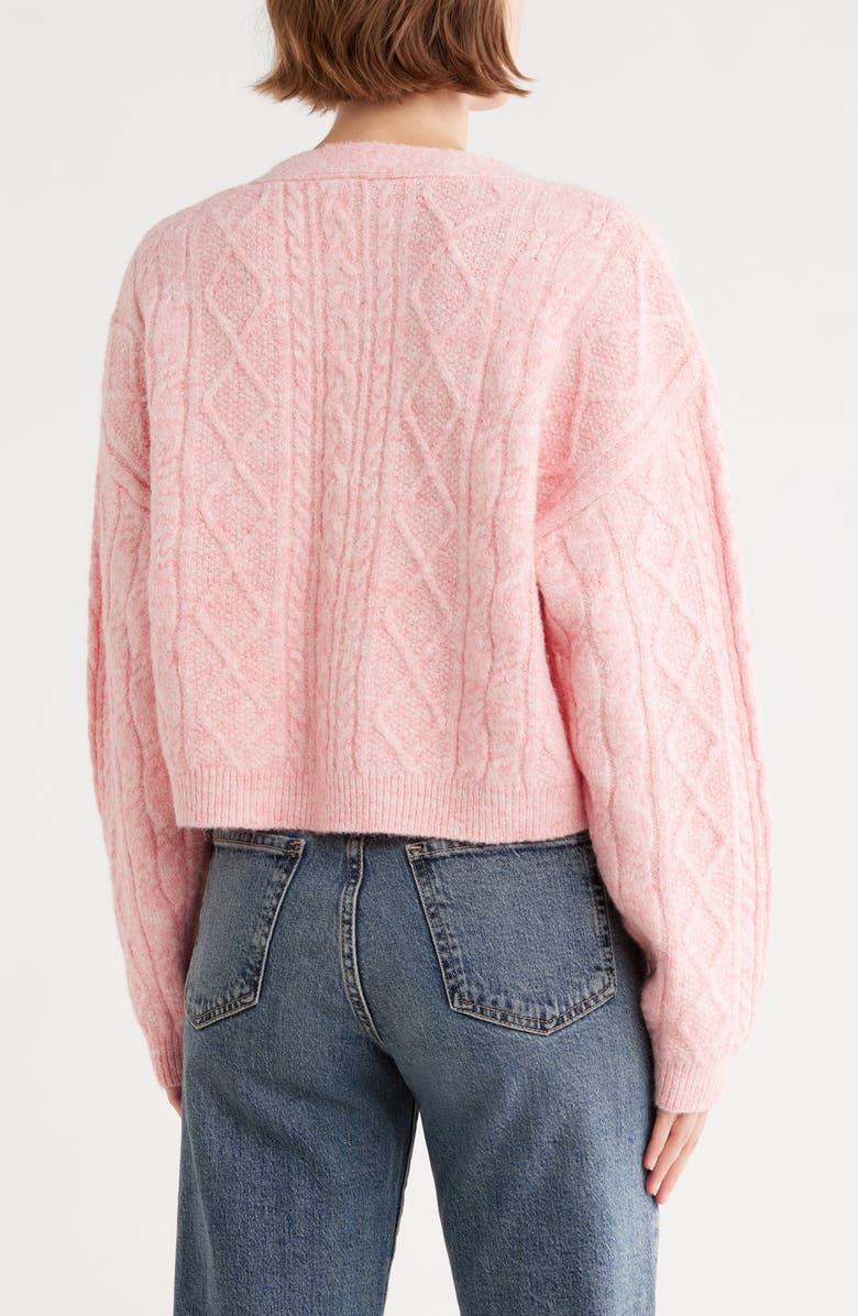 Topshop Cable Crop Cardigan, Alternate, color, Dusky Rose