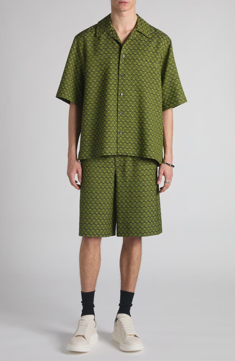 McQueen Skull Jacquard Pajama Shorts, Alternate, color, Absynthe