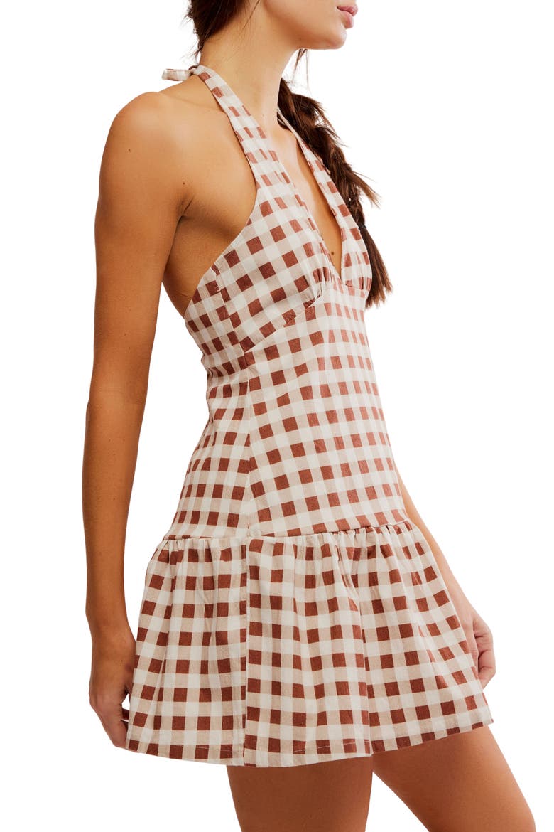 Cecil Flounce Hem Cotton Blend Halter Minidress, Alternate, color, BROWN PATINA COMBO
