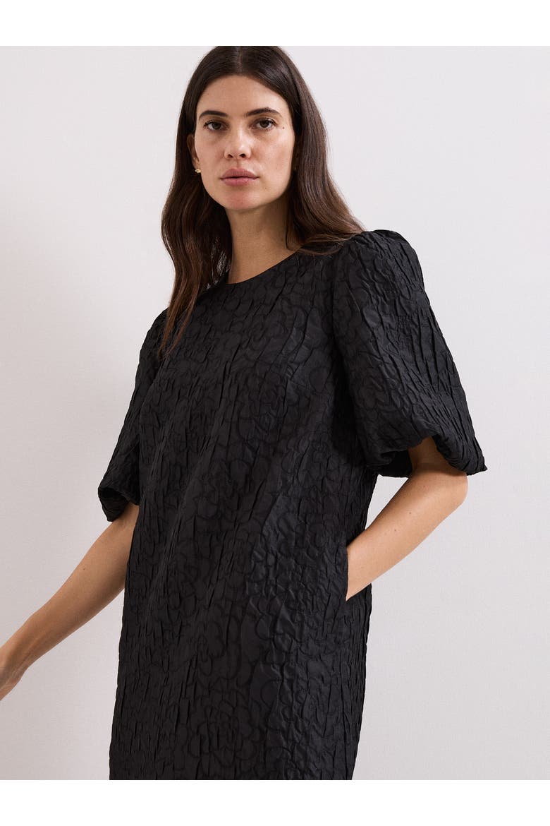 Jacquard Round Neck Mini Dress, Alternate, color, Black