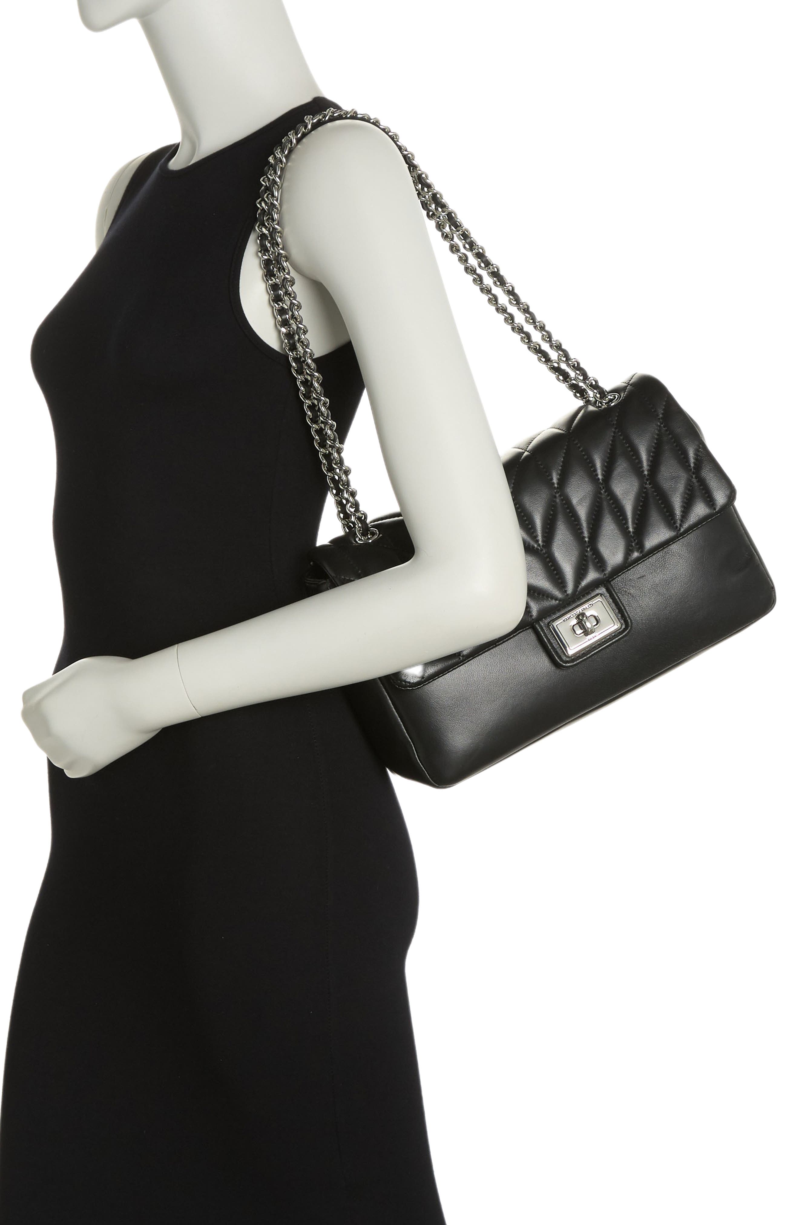 Agyness Large Leather Shoulder Bag, Alternate, color, BLACK/SILV