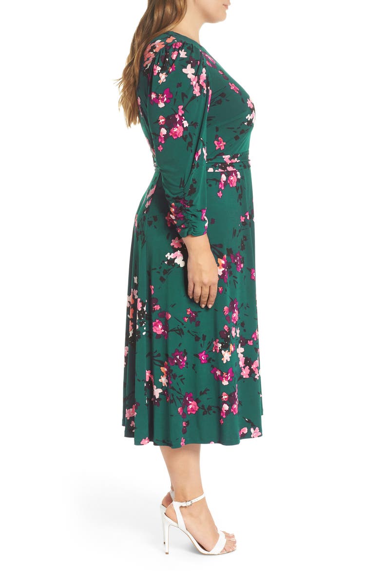 Floral Print Midi Dress, Alternate, color, GREEN