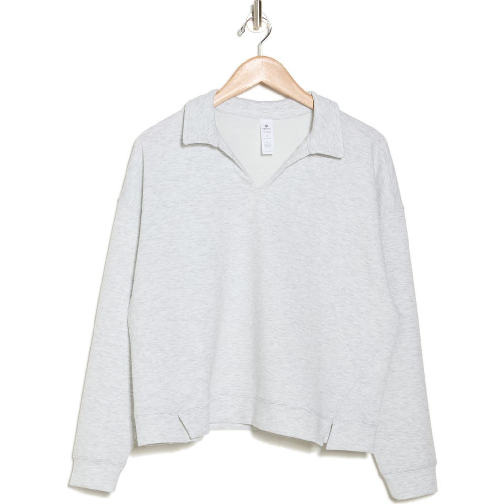 90 Degree By Reflex Off Court Oversize Scuba Polo Sweatshirt In Heather Light Grey