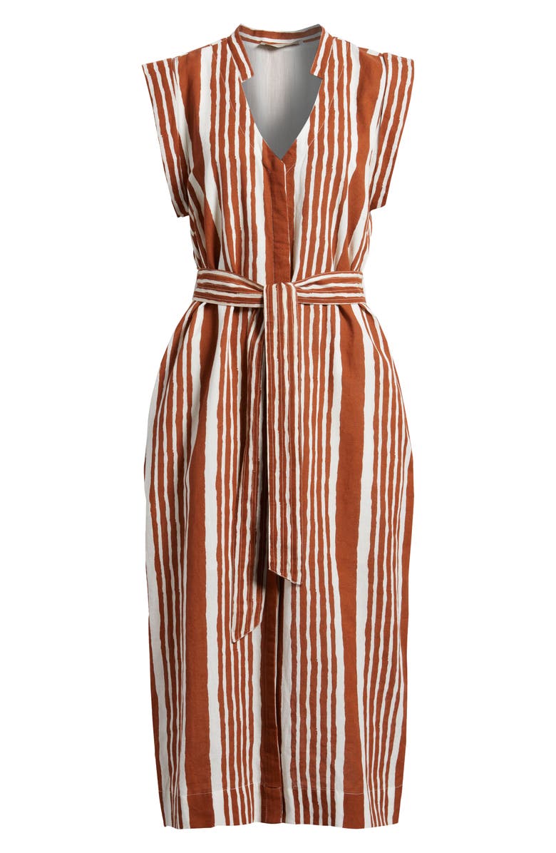 Cleobella Lani Stripe Tie Waist Cotton & Linen Midi Dress, Alternate, color, 