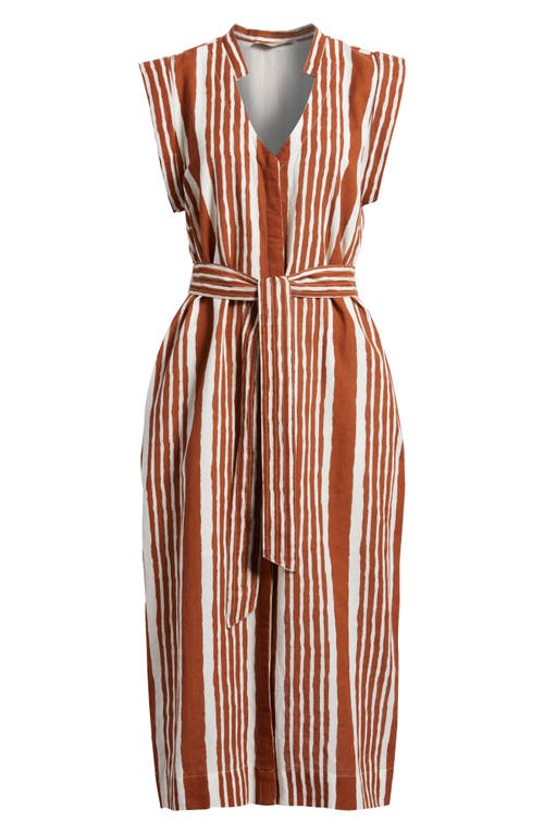 Cleobella Lani Stripe Tie Waist Cotton & Linen Midi Dress