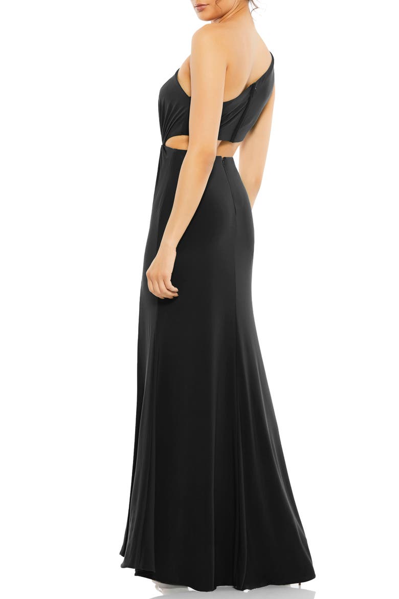 One-Shoulder Cutout Jersey Gown, Alternate, color, BLACK