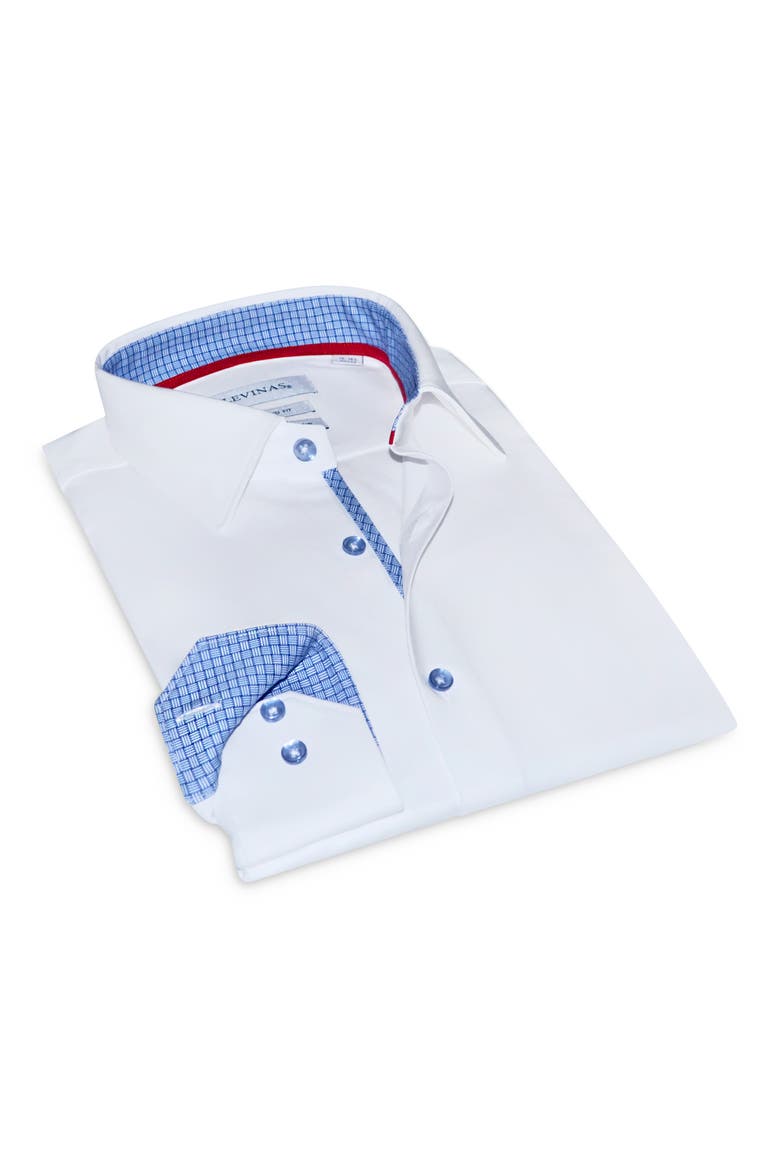 Tailored Fit Solid Cotton Dress Shirt, Main, color, LIGHT BLUE/WHITE