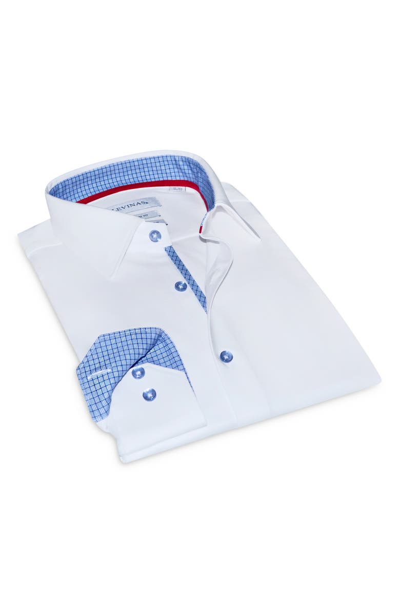 LEVINAS Tailored Fit Solid Cotton Dress Shirt, Main, color, Light Blue/White