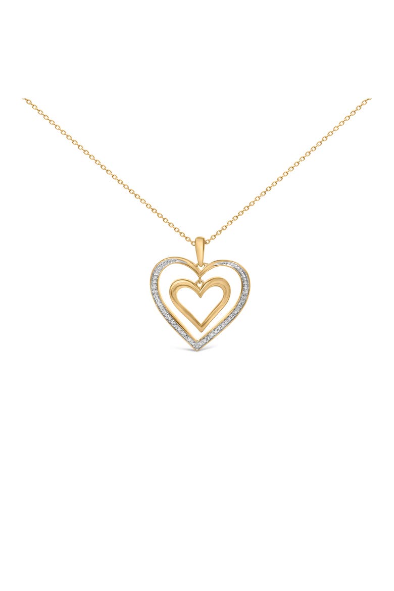 Gold Vermeil Double Heart Diamond Accent Pendant Necklace, Main, color, Silver