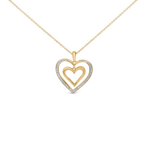 Gold Vermeil Double Heart Diamond Accent Pendant Necklace