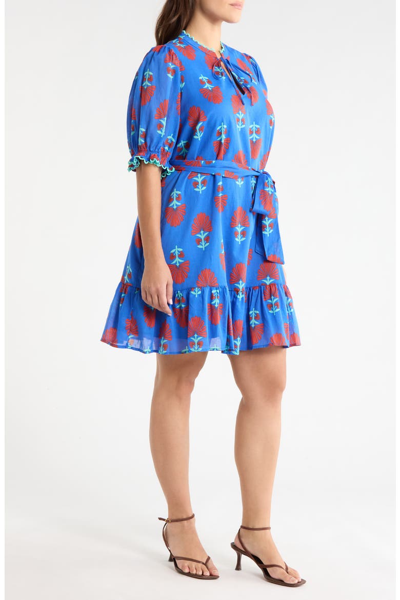 Lenira Floral Negin Split Neck Minidress, Alternate, color, BLUE-RED