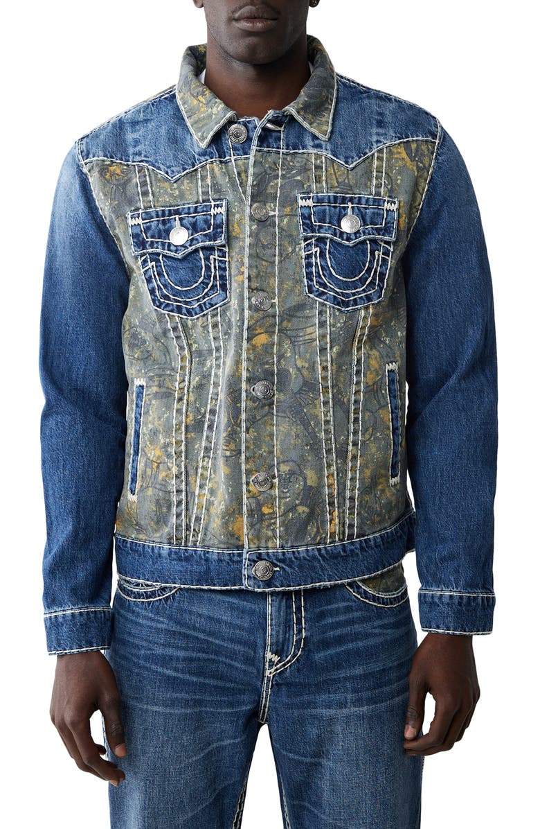 True Religion Jimmy Super T Buddha Camo Denim Trucker Jacket, Main, color, 