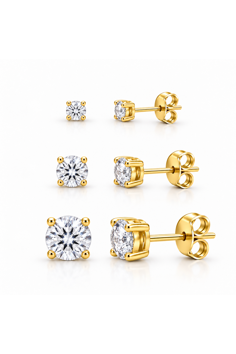 Set Of 3 14K Yellow Gold Earrings, Main, color, Gold