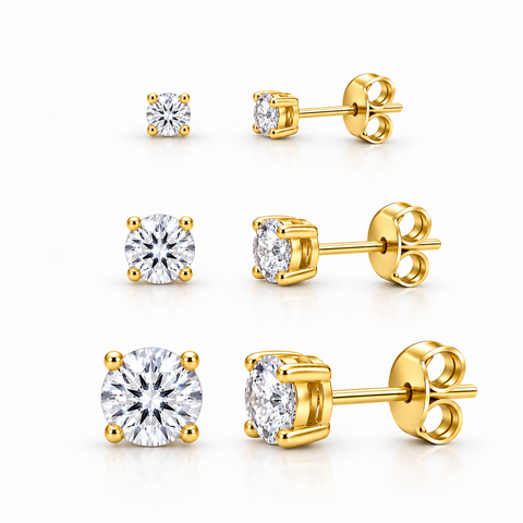 Set Of 3 14K Yellow Gold Earrings