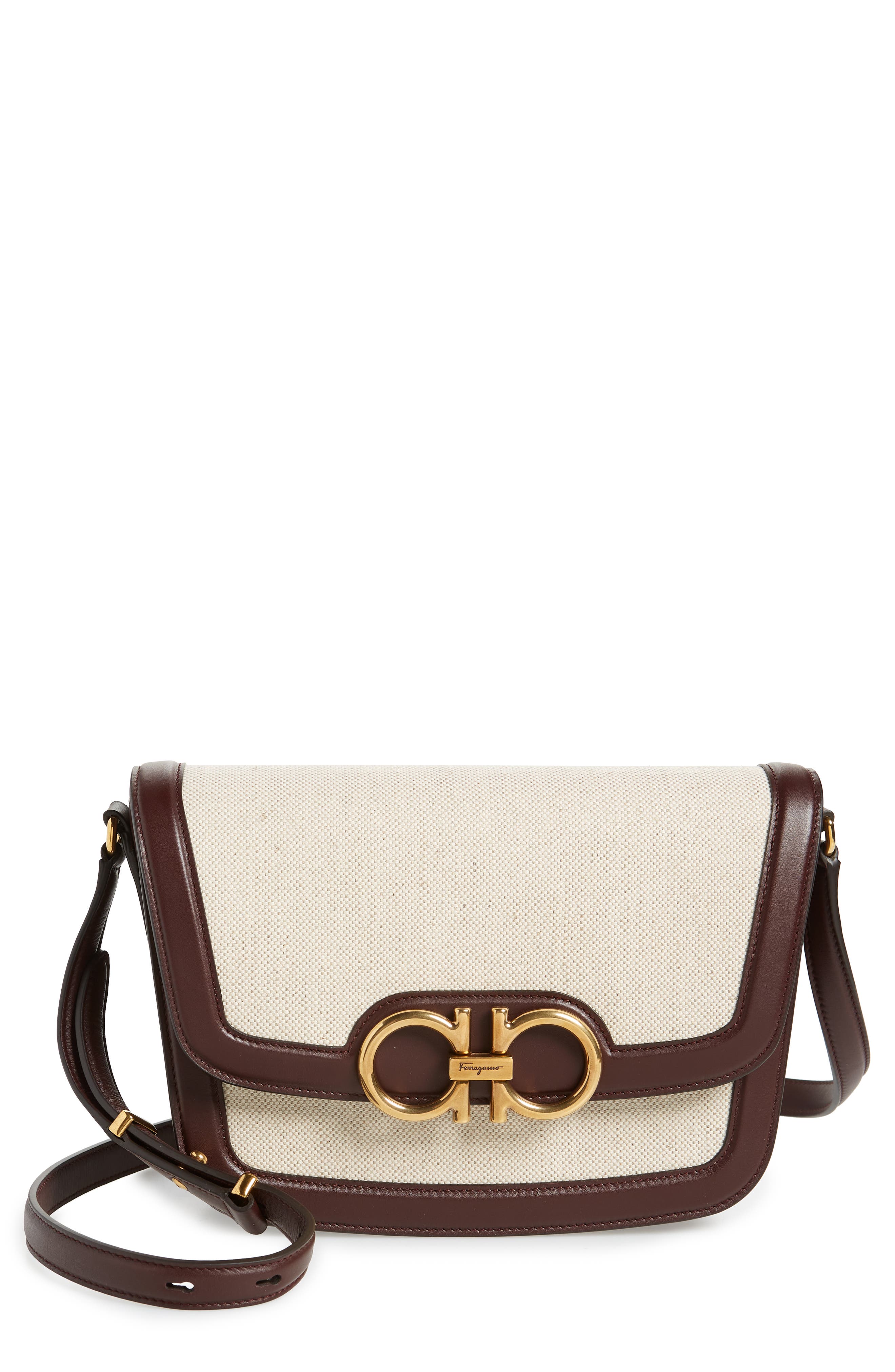 FERRAGAMO Trapezio Canvas & Leather Crossbody Bag, Main, color, 